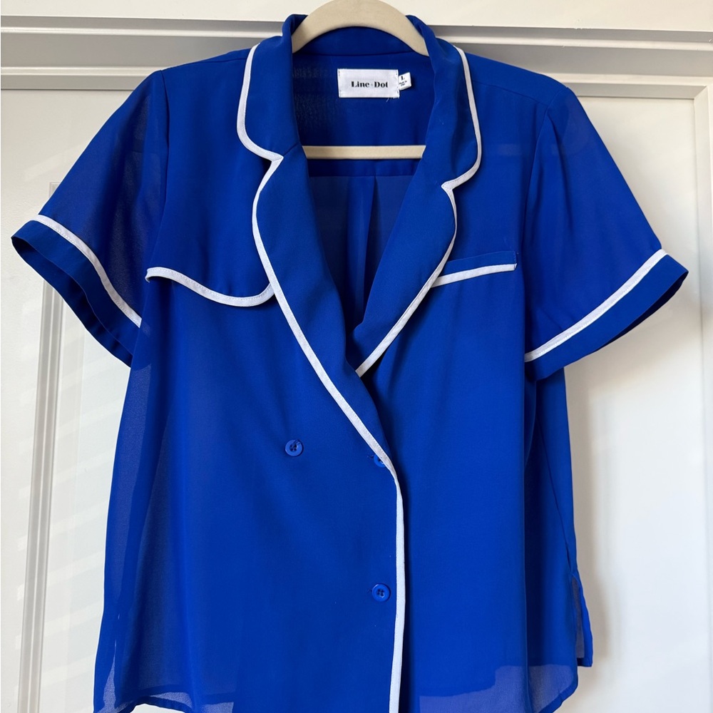 Line & Dot Royal Blue Sheer Blouse Nautical vibes